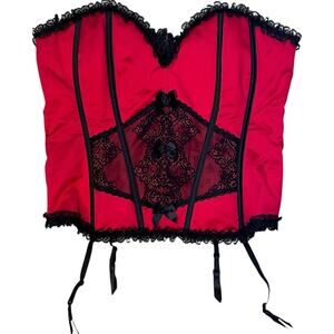 Vintage Torrid Red Satin Black Lace Corset Womens 42 Sexy Holiday Vixen Gothic